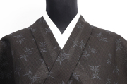 紺仁工房 綿麻紅梅 夏着物 越後型染  束ね熨斗 黒