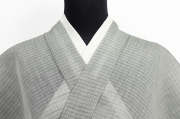 本麻 夏着物 広幅 浮織 縞 灰色