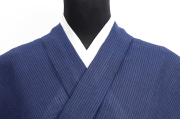本麻 夏着物 近江ちぢみ 楊柳 縞 青
