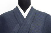 本麻 夏着物 近江ちぢみ 楊柳 縞 紺