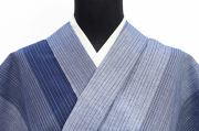 光源氏 綿麻 浴衣(ゆかた) グラデ縞 青