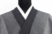光源氏 浴衣(ゆかた) 綿麻 グラデ縞 黒 ◆男性にオススメ◆