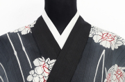 井登美 itomi 浴衣(ゆかた) 優華壇 綿麻 華鞠 たてぼかし縞 黒×灰色 ◆男女兼用◆