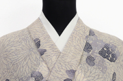麻着物 江戸長板 本麻 夏着物 衣草紙 菊 生成り×紫