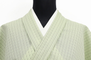 三勝 シルクウール着物 縞 薄緑 ◆男女兼用◆