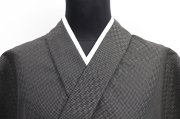正絹 お召 越後綾織 紬 市松格子 黒