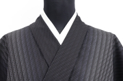 正絹着物 お召し 縞 ぼかし染め 濃灰色