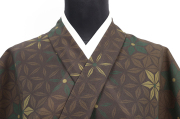 【受注商品】小室庵 セオα ポリエステル 着物 麻の葉 モスグリーン