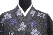 【受注商品】小室庵 セオα ポリエステル 着物 麻の葉 黒紫
