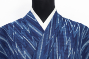 紺仁工房 綿麻紅梅 夏着物 越後型染 ジグザグ 紺