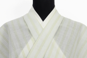 近江ちぢみ 本麻 夏着物 広幅 楊柳 縞 白×薄黄緑
