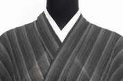 小千谷ちぢみ本麻 夏着物 楊柳 広幅 縞 黒 N59
