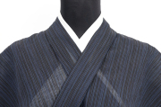 小千谷ちぢみ 本麻 夏着物 楊柳 広幅 縞 濃紺×黒 N70