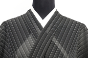 西陣 秦流舎 正絹 紗 夏着物 玉繭衣 縞 黒×灰色