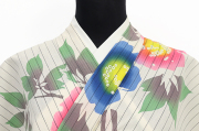 東京都伝統工芸品 井登美 itomi 綿麻 浴衣(ゆかた) 優華壇 注染 寒椿 藍ピンク