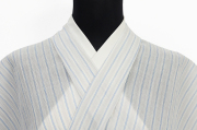 小千谷ちぢみ 本麻 夏着物 楊柳 広幅 縞 白×青 N10