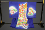 女児着物 お宮参り祝い着 青地 金駒刺繍入手描友禅 のしめ初着 産着