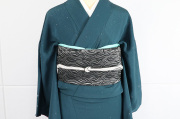 ワタマサ ひとえ八寸帯（兵児帯）万年青 黒×プラチナ