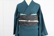 ワタマサ ひとえ八寸帯（兵児帯）よろけ立涌 黒×プラチナ