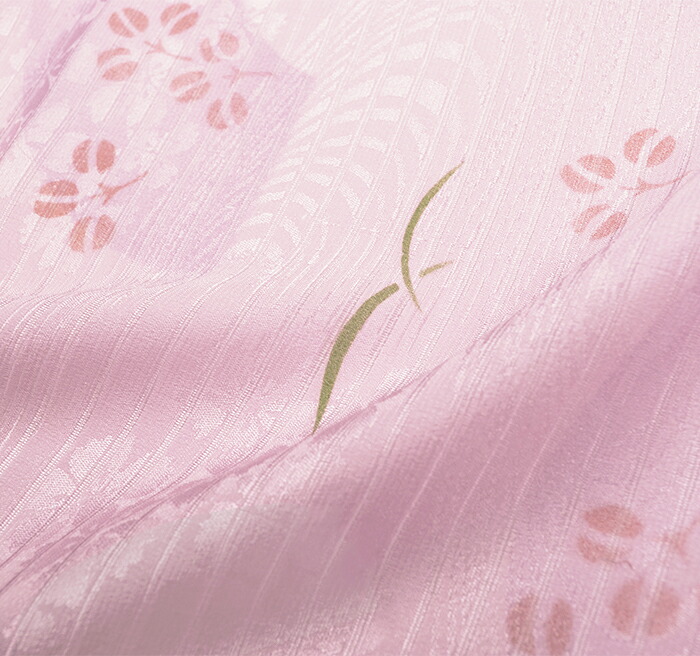 夏用　絽　正絹帯揚げ　ピンク　扇面・萩の花