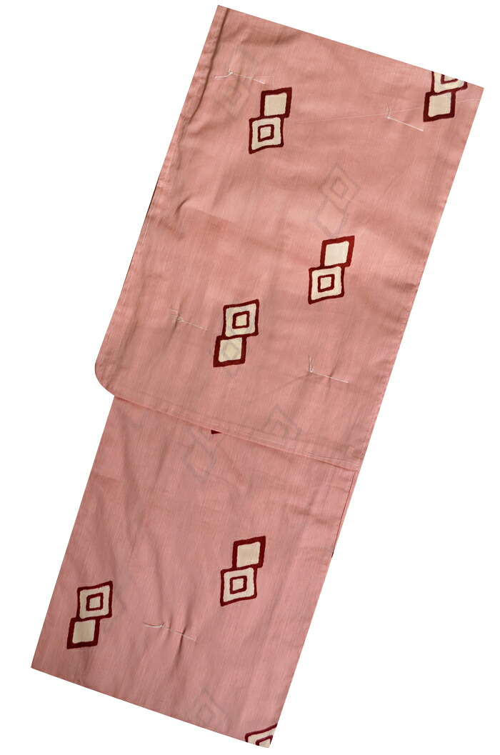 ≪ＬＯＷＲＹＳＦＡＲＭ≫　お仕立て上がり浴衣　≪単品≫　薄桃色　ダイヤ柄（菱型）　【フリーサイズ】