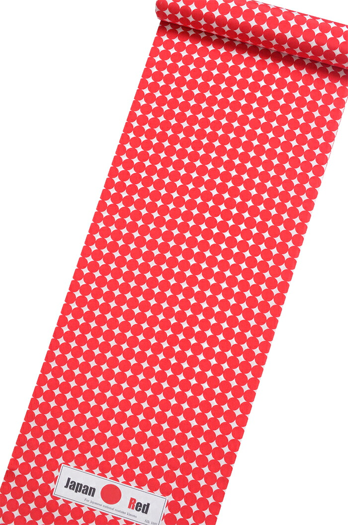 Japan Red　正絹長襦袢反物　赤×白　ドット柄（日の丸）　【日本】