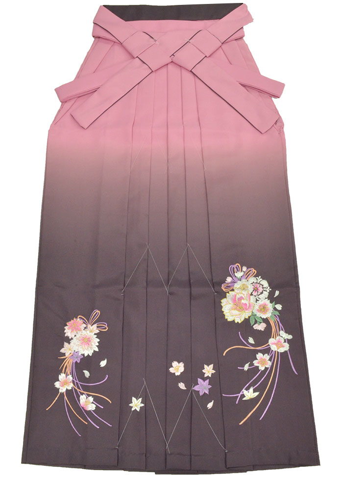 ぼかし刺繍袴　ピンク×墨色　桜　Ｌ・ＬＬサイズ　（適応身長約１６０～１７０ｃｍ前後）　【卒業式】【はかま】【女性】【レディース】
