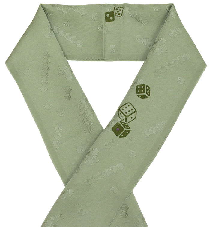正絹　半衿　薄松葉色　サイコロ　【シルク半襟】【日本製】【男性・女性】【メンズ・レディース】