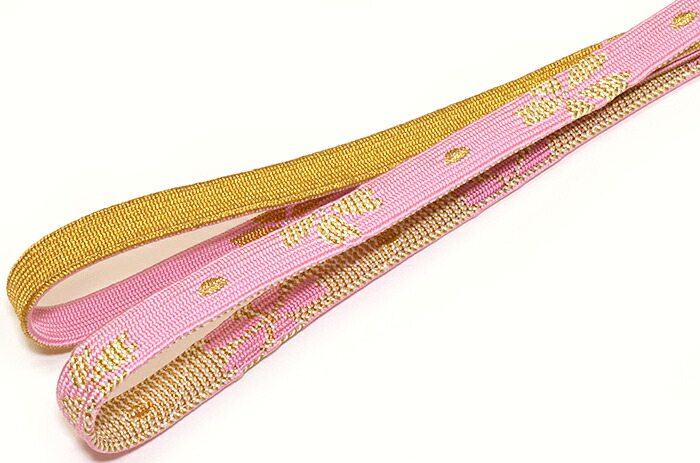 振袖向き　正絹帯締め　平組ピンク×ゴールド　桜　【帯じめ】【ふりそで】【成人式】