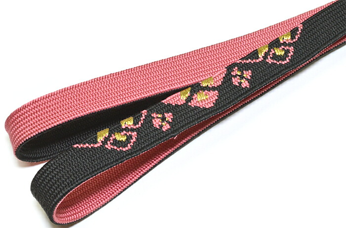 振袖向き　正絹帯締め　平組ブラック×ピンク　花菱【帯じめ】【ふりそで】【成人式】