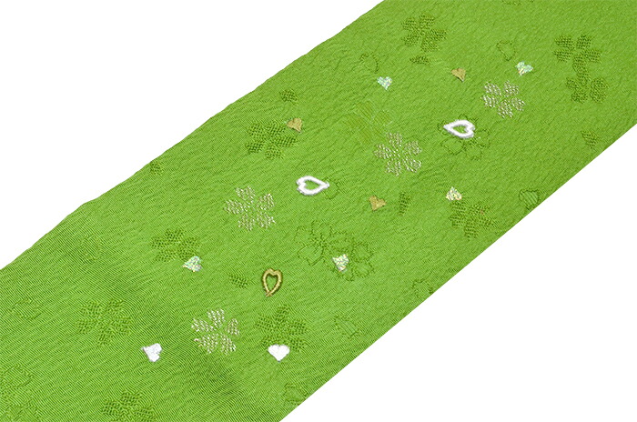正絹　重ね衿　黄緑　桜刺繍入り　【訪問着】【振袖】【袴】【成人式】【卒業式】【伊達衿】