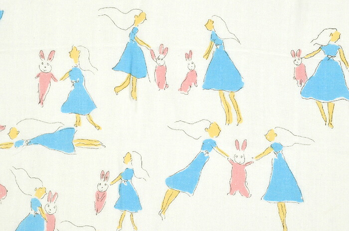 ≪十人兎色≫　ふんわりてぬぐい　「桜色ウサギと雨色ワンピース」　小渕曉子　【手拭い】【手ぬぐい】【和雑貨】【ハンカチ】【うさぎ】【日本製】【ご自宅用で４点までメール便対応】