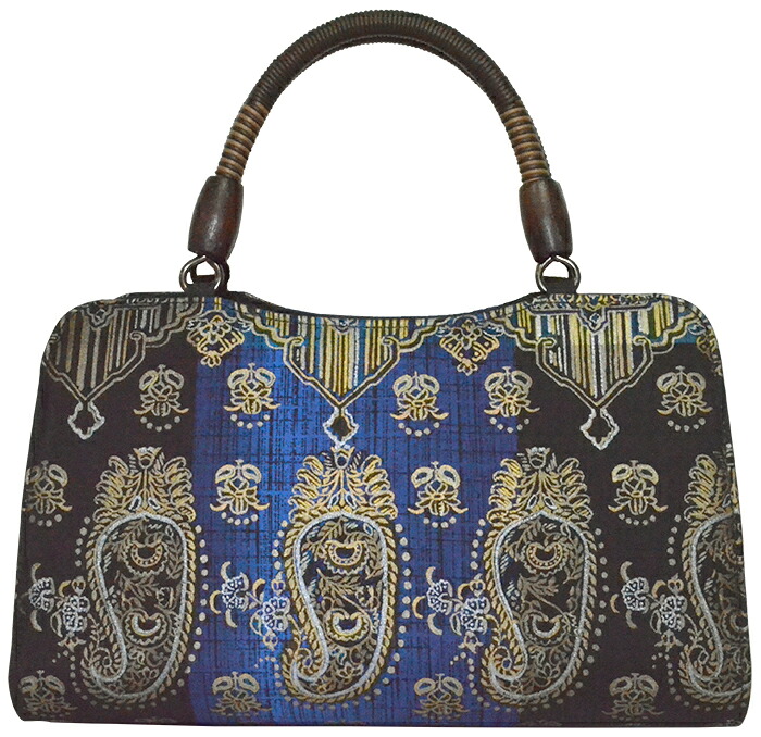 着物バッグ　青×黒　ペイズリー　世美庵　【バック】【かばん】【きものバッグ】【Bag】【ハンドバッグ】【和装バッグ】【レディース】【日本製】