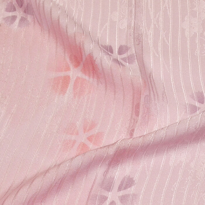 夏用　正絹　絽帯揚げ　薄ピンク　桔梗・撫子・萩の花　【夏きもの】【帯あげ】
