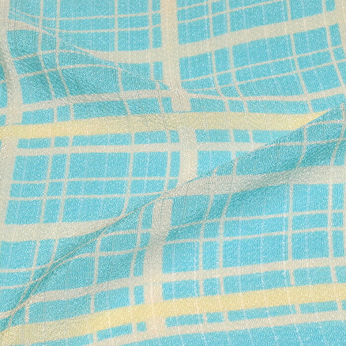 夏用　渡敬　正絹　絽帯揚げ　ターコイズブルー　絽縮緬格子三色友禅　【夏きもの】【帯あげ】