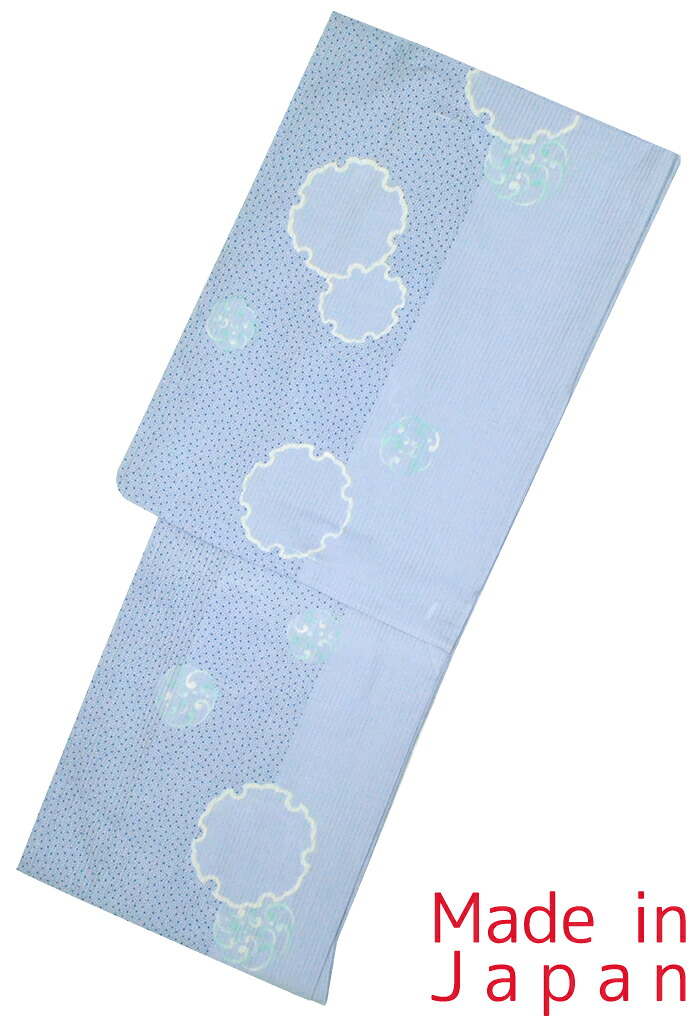 【トールサイズ】お仕立て上がり浴衣（単品）　綿絽　薄青藤色　雪輪と波丸　【ＴＬサイズ】【レディース】【女性用】【日本製】【夏着物】【yukata】