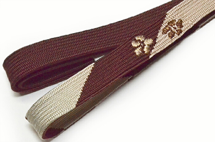正絹帯締め　臙脂茶×ベージュ（金糸入り）　【帯じめ】【普段着向き】