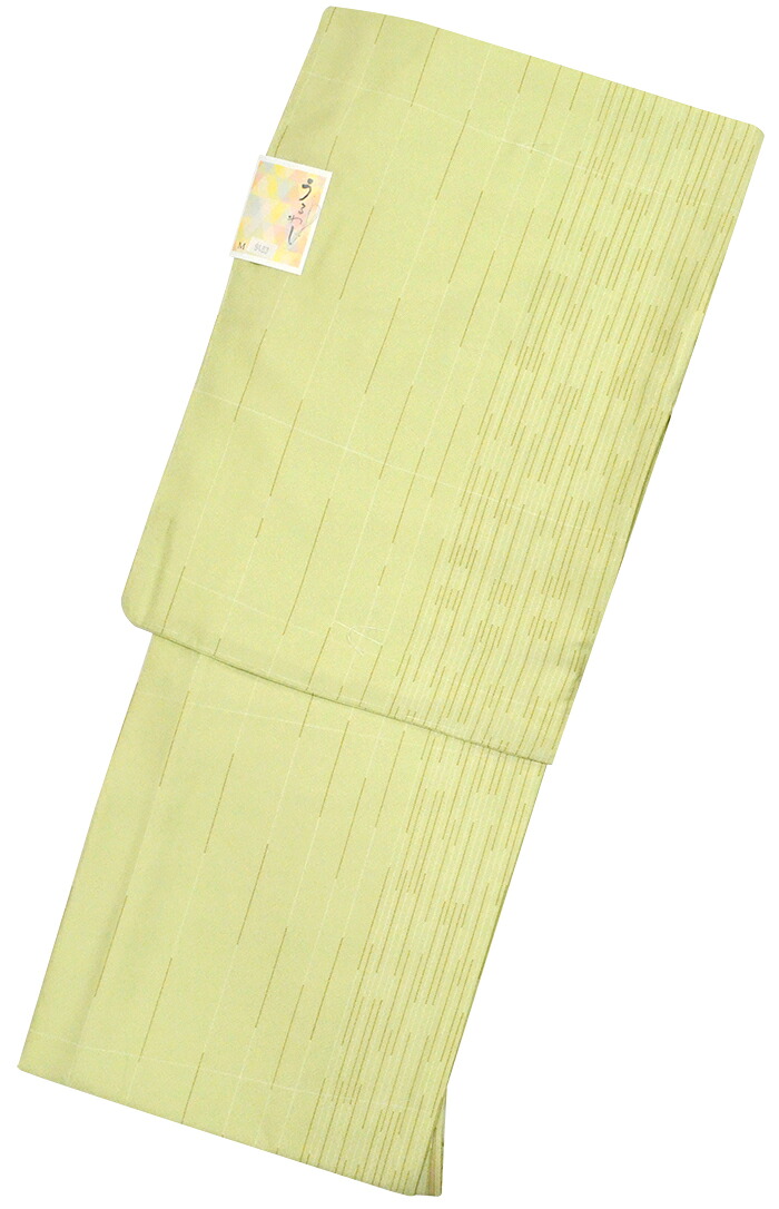 お仕立て上がり袷着物（小紋）　薄黄緑　変わり縞（ストライプ）　【Ｍサイズ】【Ｌサイズ】身丈１６０ｃｍ・身丈１６３ｃｍ【洗える着物】【カジュアル】【普段着】【kimono】