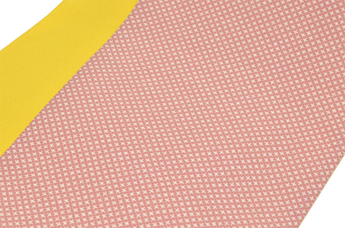 両面半巾帯　ピンク（十字絣）×黄色（無地）　【小袋帯】【浴衣帯】【半幅帯】【細帯】【女性】【レディース】