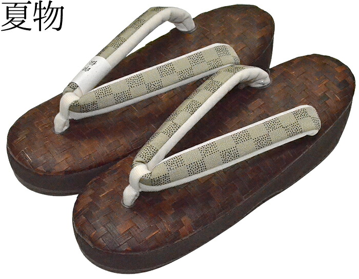 【夏用】　草履　シルク印伝鼻緒　ブラウン（網代）　Ｍサイズ（２３，０ｃｍ）【夏草履】【和装履物】【女性】【レディース】