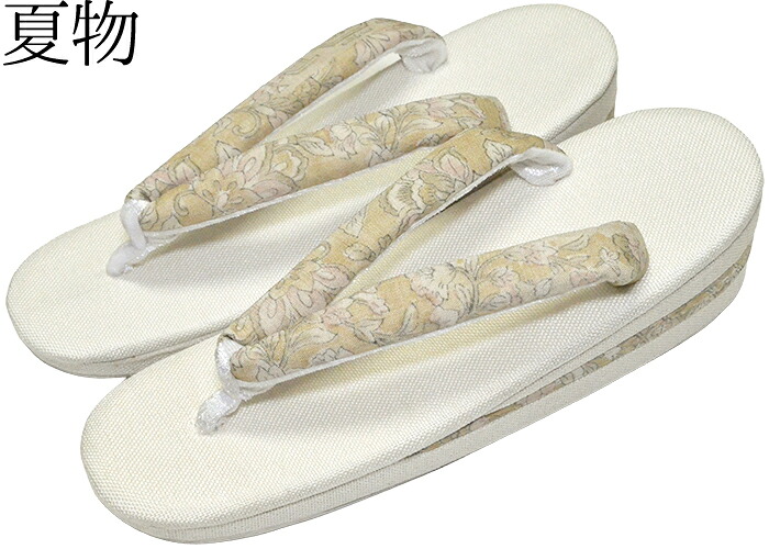 【夏用】　亜麻草履　きなり×ベージュ・花唐草（鼻緒）　フリーサイズ（２４ｃｍ）【夏草履】【和装履物】【女性】【レディース】