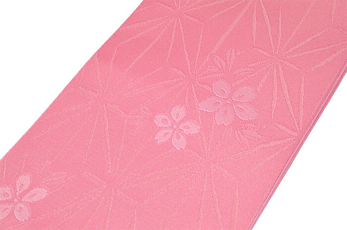 半巾帯（ひとえ）　ピンク　桜・麻の葉　【浴衣帯】【袴下帯】【半幅帯】【細帯】【女性】【レディース】【日本製】