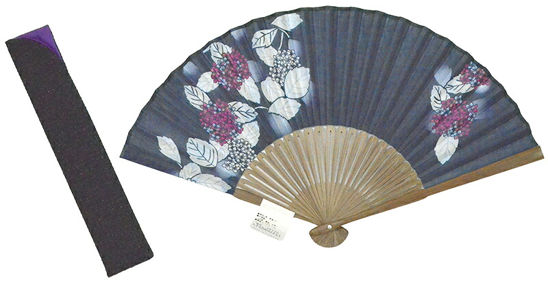 布扇子（ケース付き）　あじさい　藍色　【扇子入れ付き】【紫陽花】【浴衣】【和雑貨】【folding fan】【レディース】【女性】