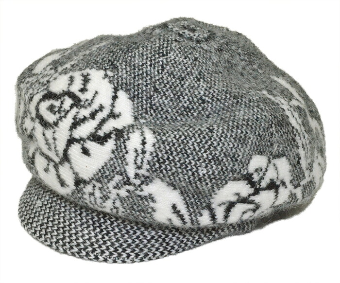 キャスケット　黒×白　ツイード　【帽子】【冬用】【Newsboy cap】