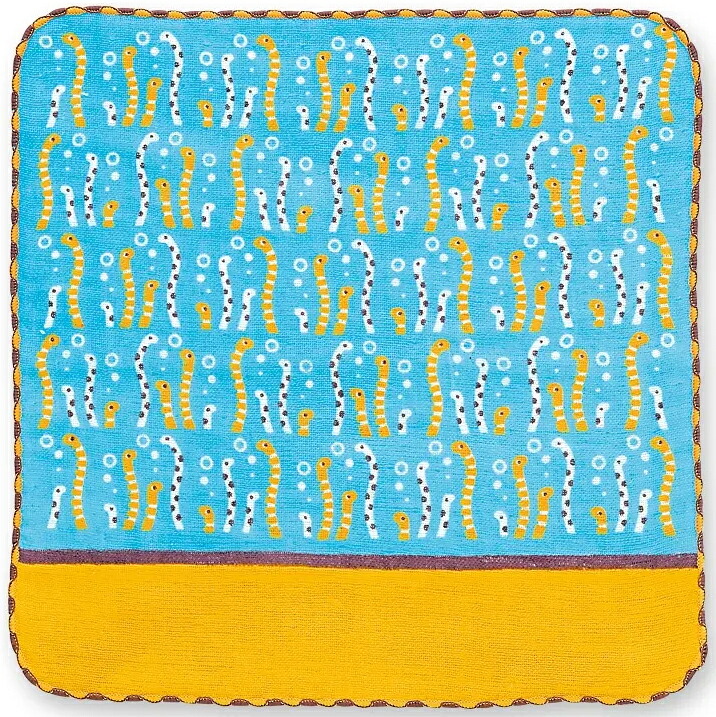 ハンカチーフ（水族館シリーズ）　チンアナゴ　水色×黄色　【２５ｃｍ】【はんかち】【ハンカチ】【タオル】【handkerchief】【日本製】【Made in Japan】【Chinese Eel】