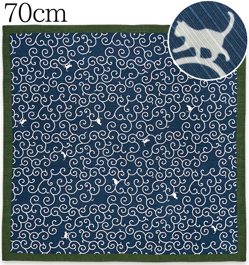 大風呂敷　シャンタンチーフ　唐草猫　藍色　【７０ｃｍ】【エコバッグ】【風呂敷バッグ】【ランチクロス】【ねこ】【cats】【ネコ】【furoshiki】【kenema】【日本製】【二巾】