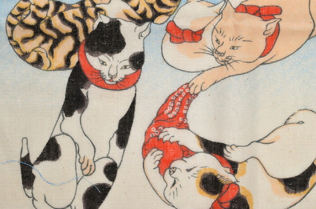 ≪国芳の浮世絵ふんわりてぬぐい≫　猫の当て字（蛸とふぐ）　【和雑貨】【ハンカチ】【ガーゼ】【日本製】【ご自宅用で４点までメール便対応】