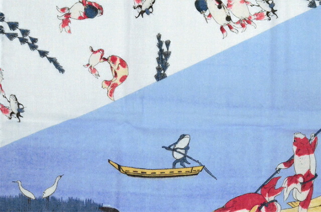 ≪国芳の浮世絵ふんわりてぬぐい≫　タテ型　金魚　【手拭い】【和雑貨】【ハンカチ】【ガーゼ】【日本製】【ご自宅用で４点までメール便対応】