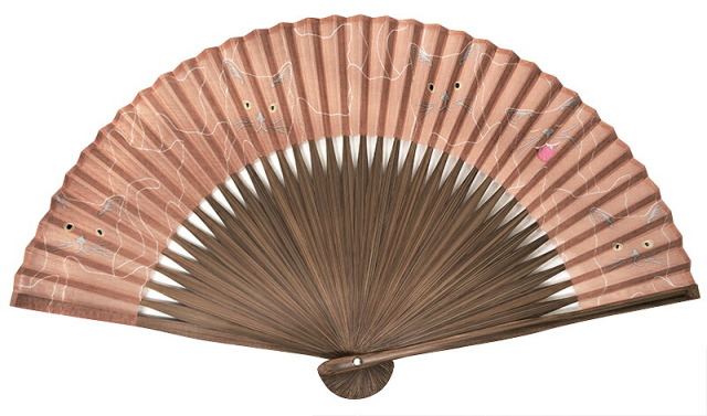 布扇子　（ケース・箱なし）　うたい猫　サーモンピンク　【浴衣】【和雑貨】【cat】【folding fan】