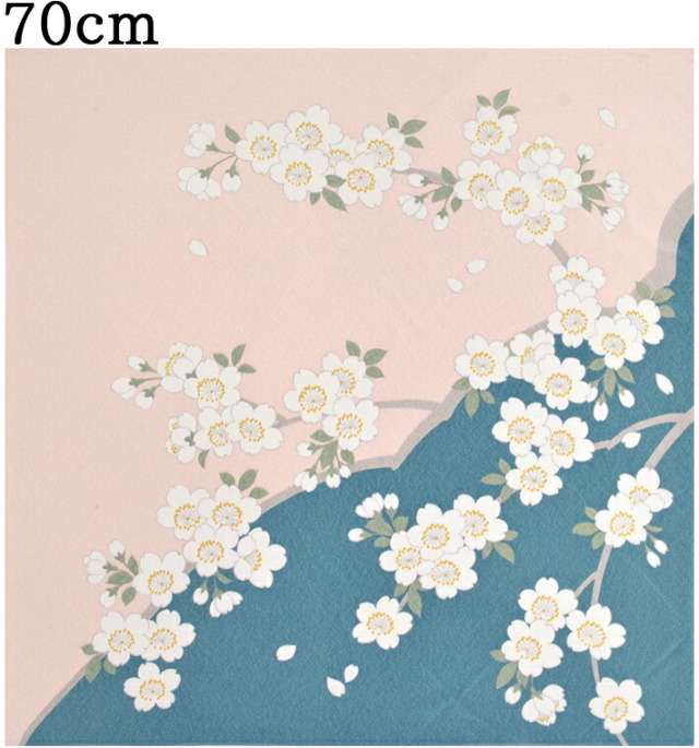 光悦ちりめん風呂敷　友禅　桜　グリーン×ピンク　７０ｃｍ　【ふろしき】【日本製】